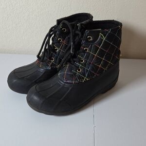 Sperry Topsider Girls Port Rainbow Quilted Duck Rain Boots Black Size 2M